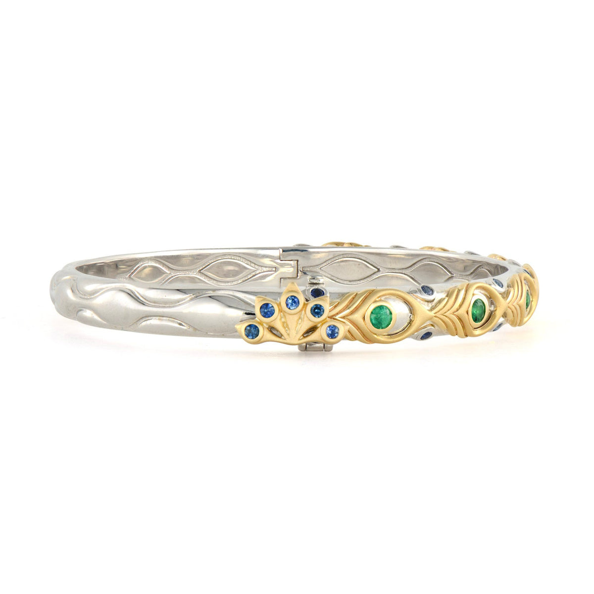 Three Stories Peacock Feather Bangle in 14K Yellow Gold