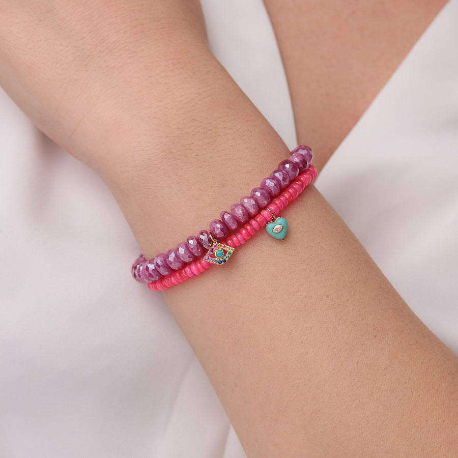 Sydney Evan Opal Heart Charm Hot Pink Bracelet in 14K Yellow Gold
