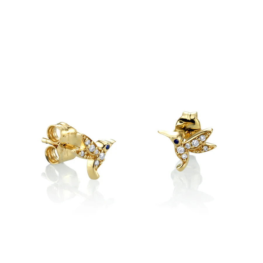 Sydney Evan Tiny Hummingbird Stud Earrings in 14K Yellow Gold