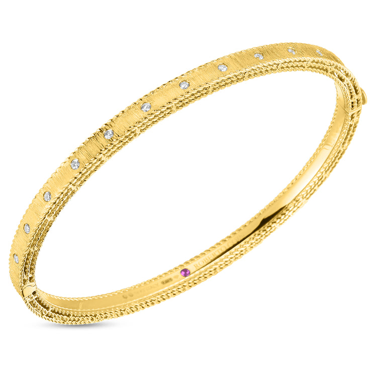 Roberto Coin Princess Diamond Satin Bangle in Yellow Gold