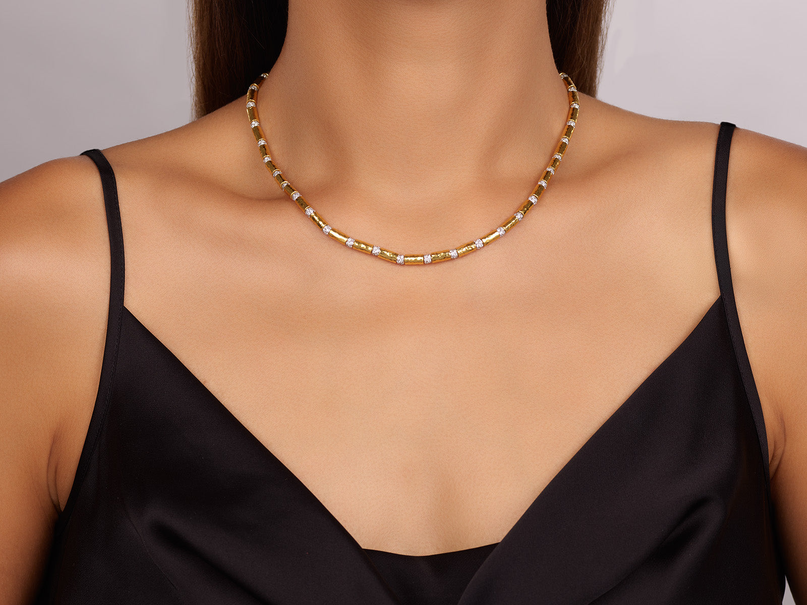 Gurhan Vertigo Statement Pave Spacer Beaded Necklace in 24K Yellow Gold