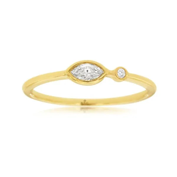 Bezel Set Marquise & Round Diamond Ring in 14K Yellow Gold, Size 7