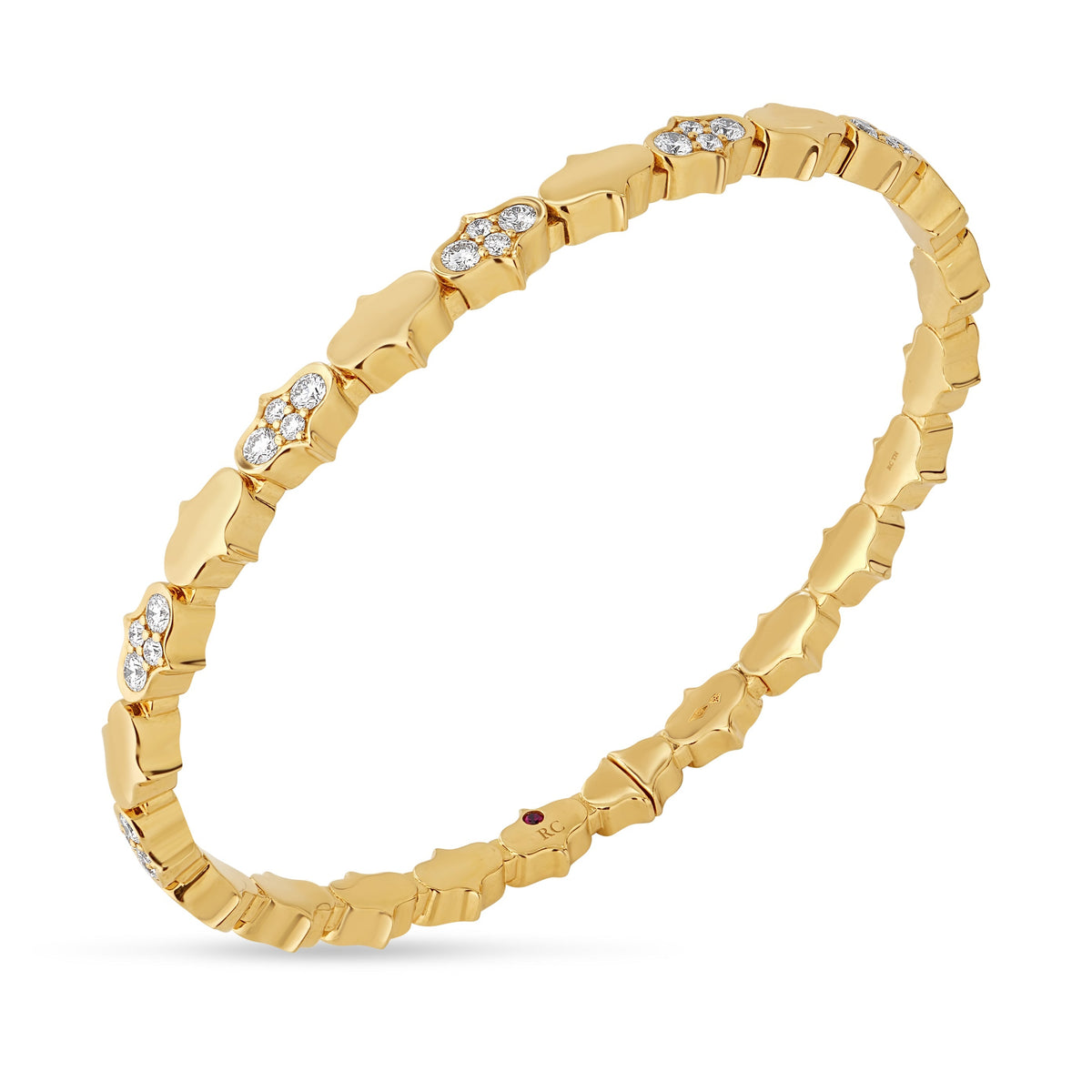 Roberto Coin Cobra Alternating Diamond Bangle in 18K Yellow Gold