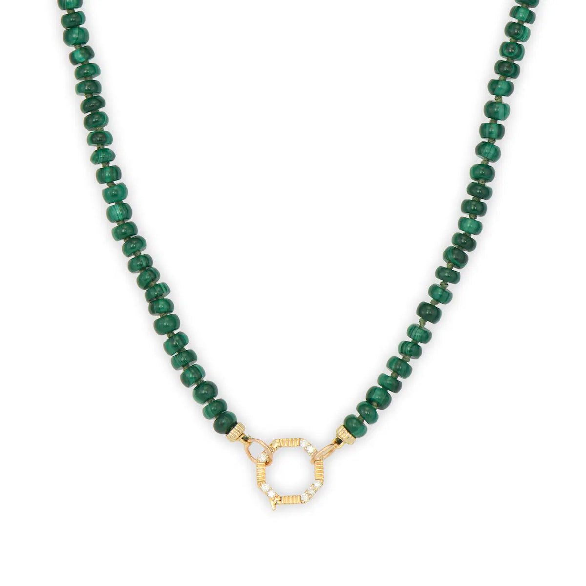Three Stories Beaded Malachite Octagonal Bale Necklace in 14K Yellow Gold
