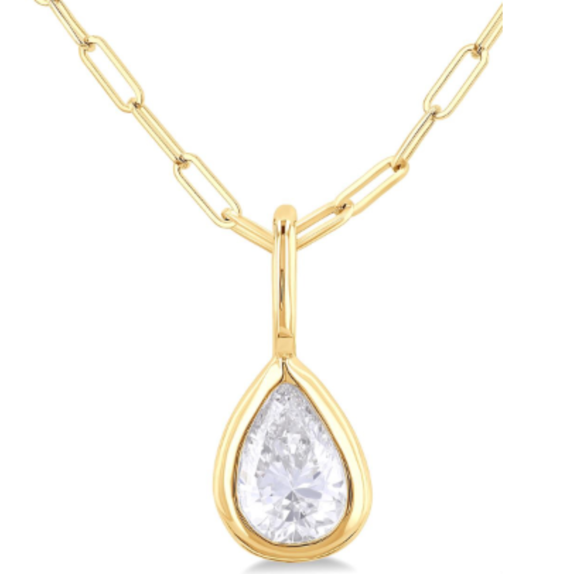 Bezel Pear Diamond Pendant Necklace in 14K Yellow Gold