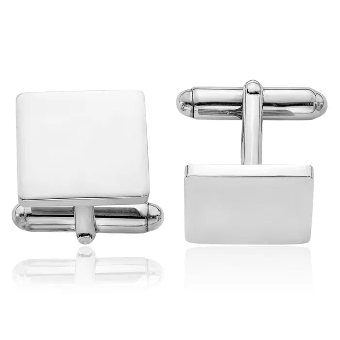 Square Cuff Links in Rhodium Plated Sterling Silver