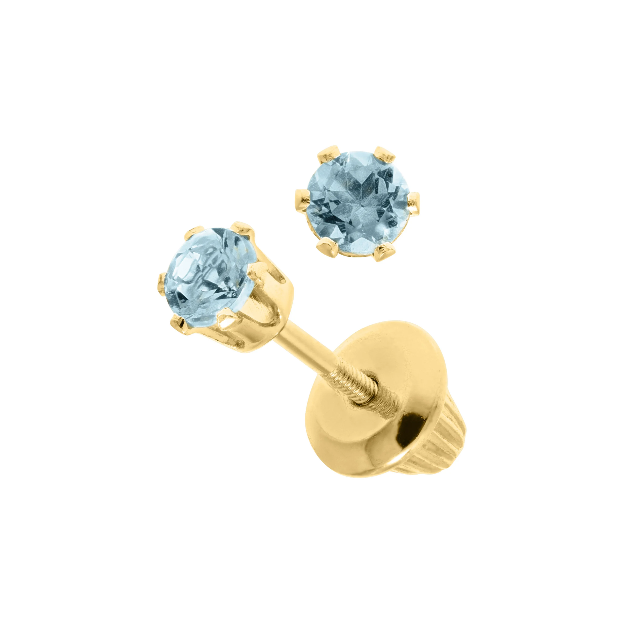 Children's Aquamarine Stud Earrings in 14K Yellow Gold