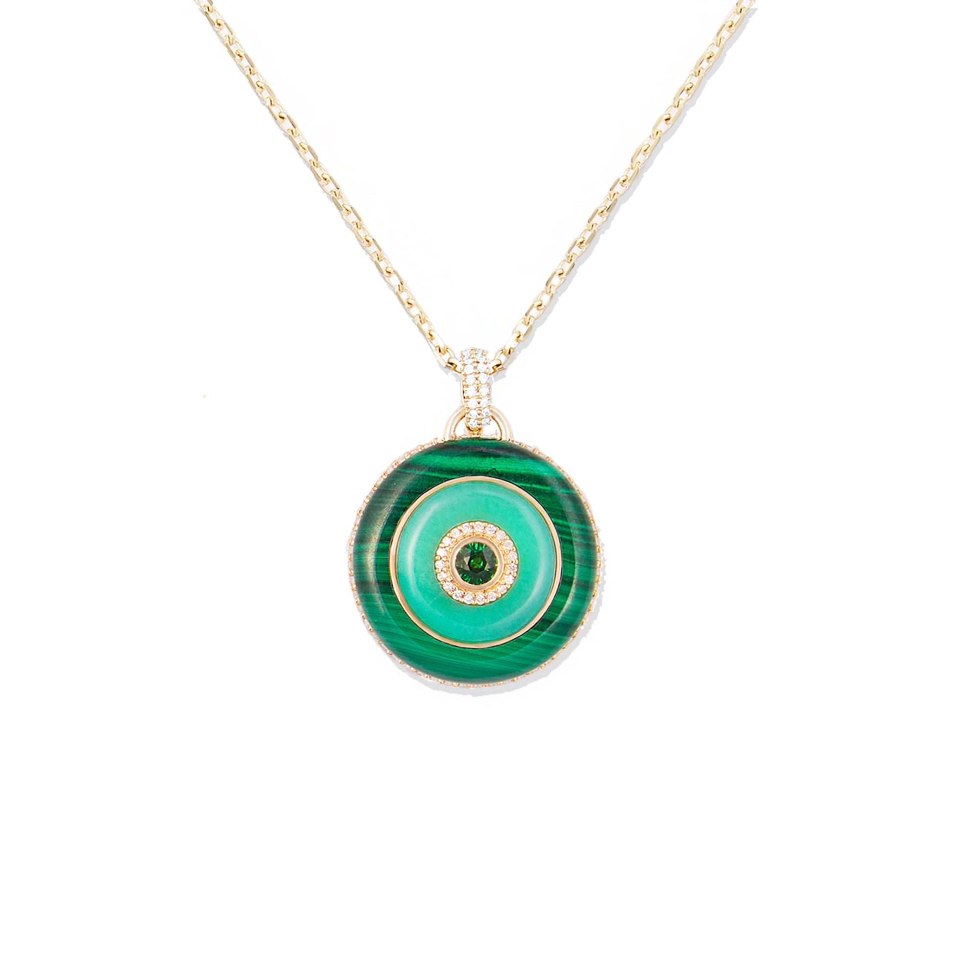 Campbell + Charlotte Large Green Disc Pendant Necklace in 14K Yellow Gold