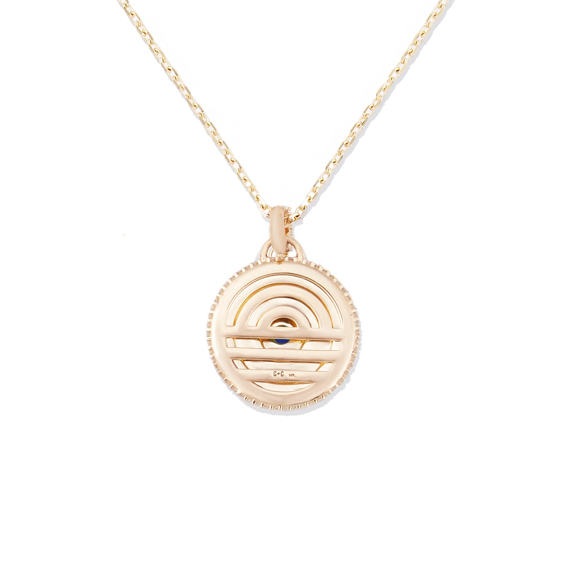 Campbell + Charlotte Large Green Disc Pendant Necklace in 14K Yellow Gold