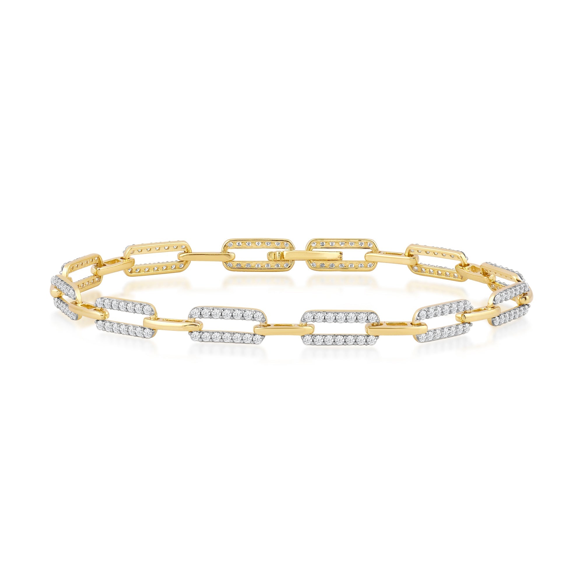 Diamond Paperclip Chain Link Bracelet in 14K Yellow Gold