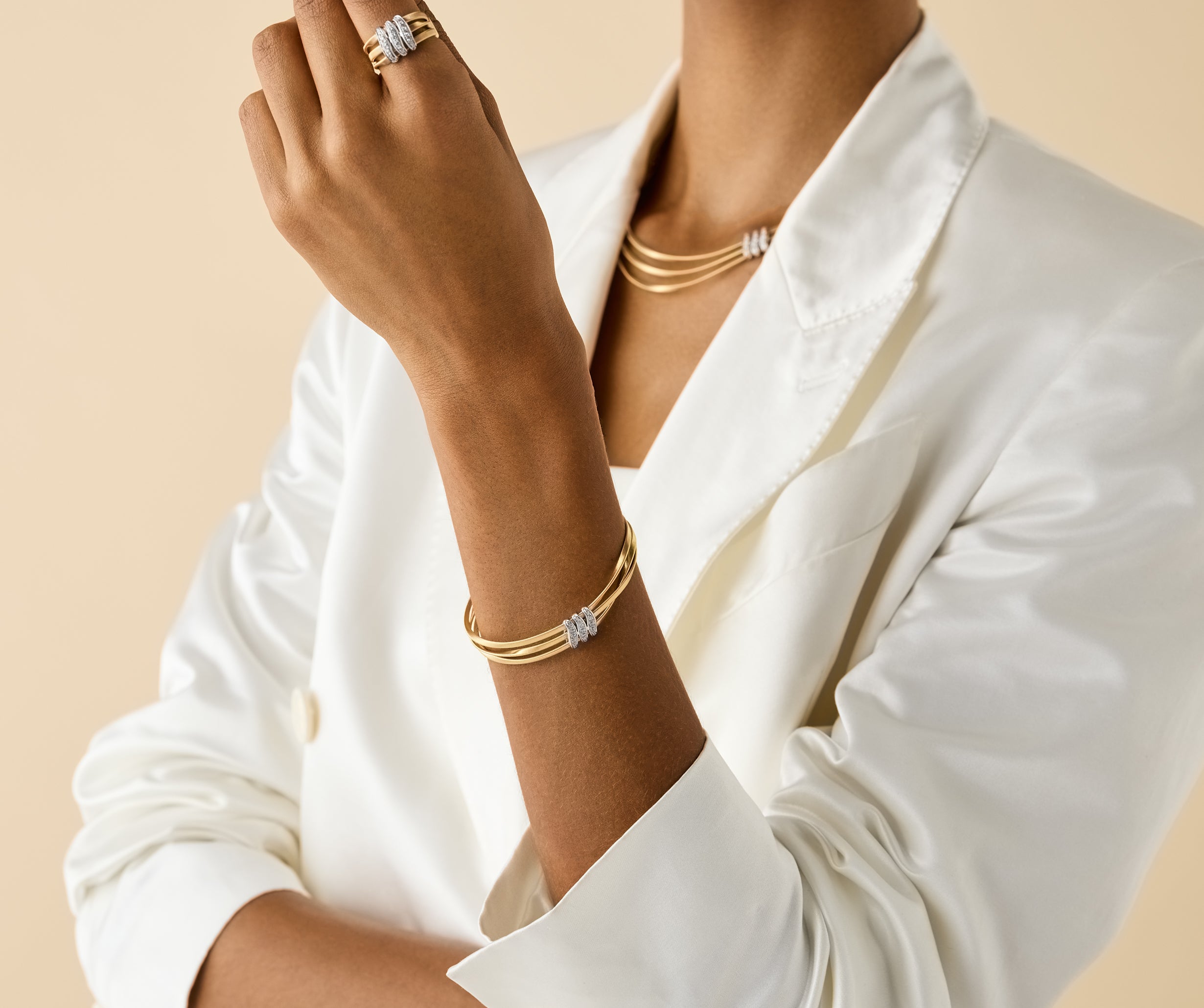 Marco Bicego Marrakech Diamond Station 3 Strand Ring in 18K Yellow Gold, Size 7