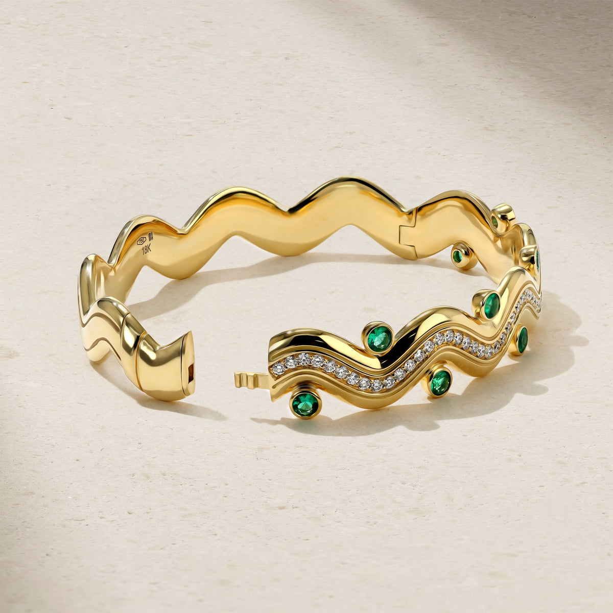 Mark Henry Emerald Riva Surge Bangle in 18K Yellow Gold