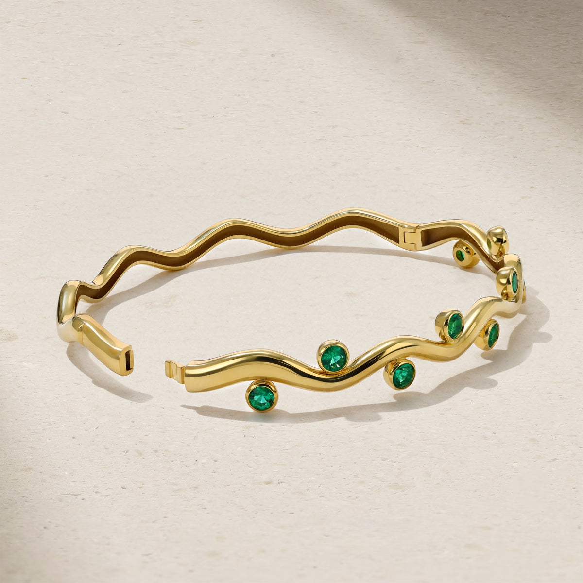 Mark Henry Emerald Riva Wavy Bangle in 18K Yellow Gold