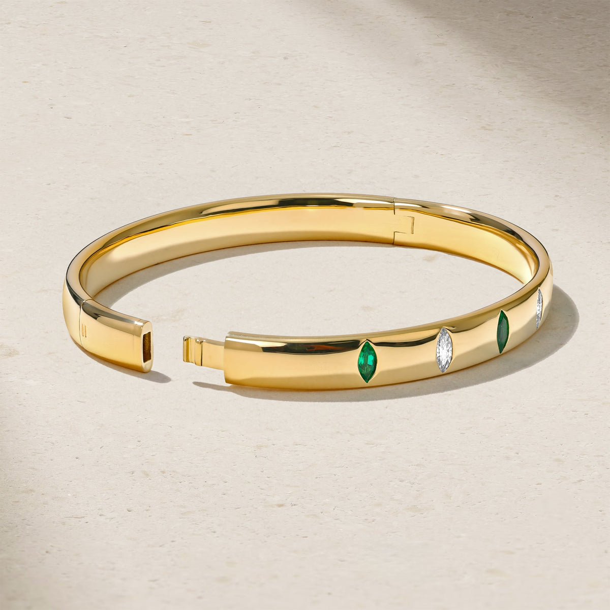 Mark Henry Diamond & Emerald Guardian Bangle in 18K Yellow Gold