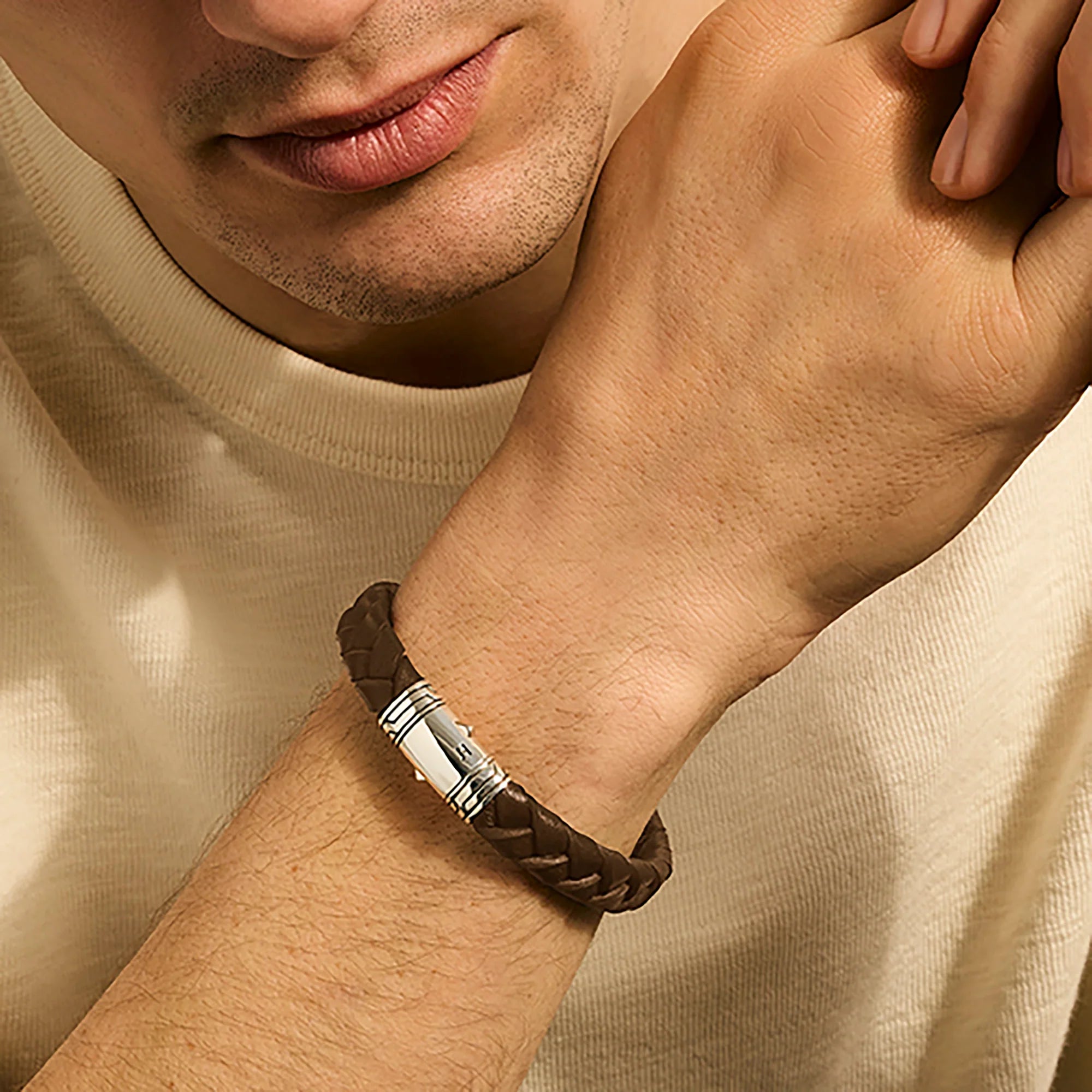 John Hardy Men's Braided Brown Leather Bracelet in Sterling Silver
