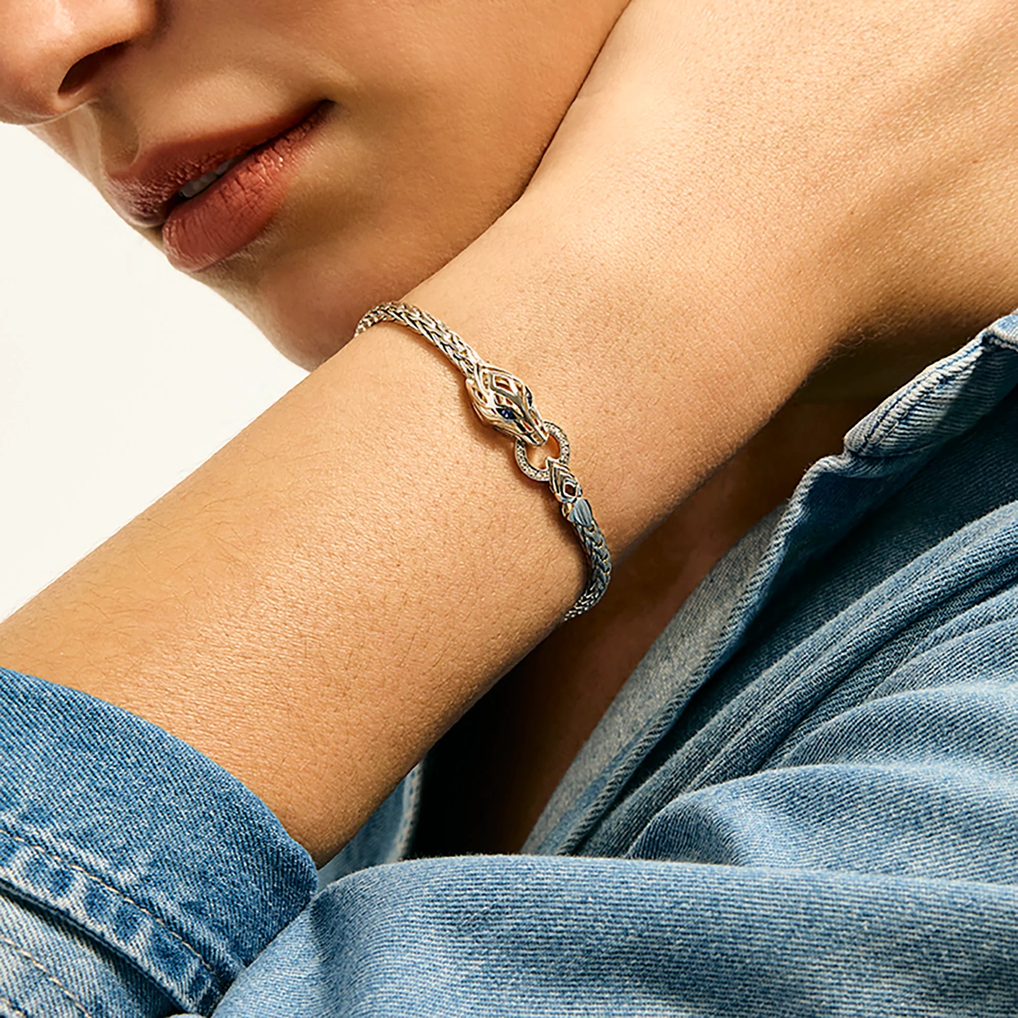 John Hardy Blue Sapphire Naga Bracelet in Sterling Silver
