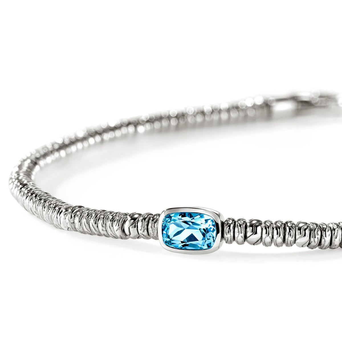 John Hardy Heishi Blue Topaz Beaded Station Bracelet in Sterling Silver