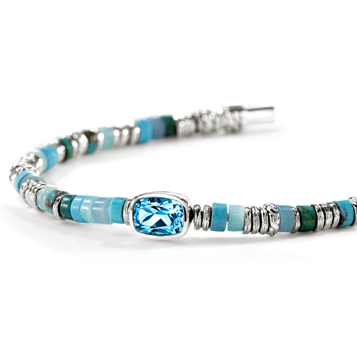 John Hardy Heishi Blue Topaz Beaded Bracelet in Sterling Silver