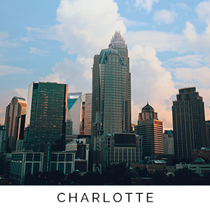 City skyline with prominent buildings and the word 'Charlotte' at the bottom.