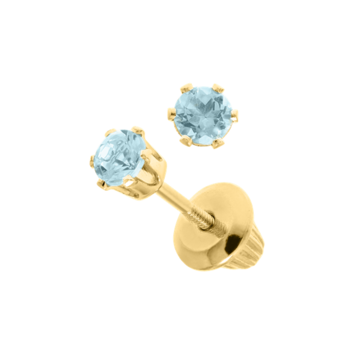 Children's Blue Zircon Stud Earrings in 14K Yellow Gold