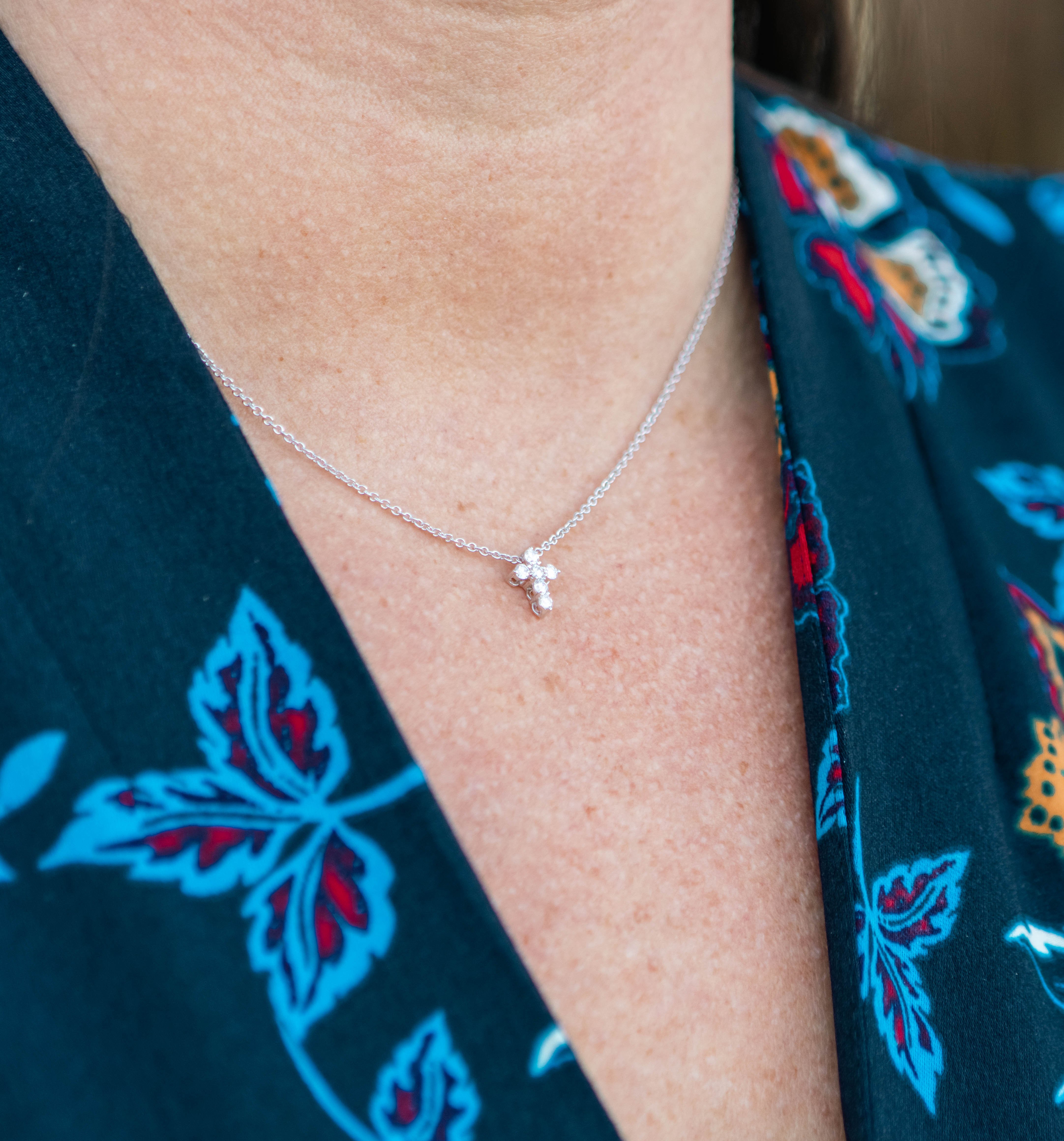 Diamond Cross Pendant Necklace in 14K White Gold