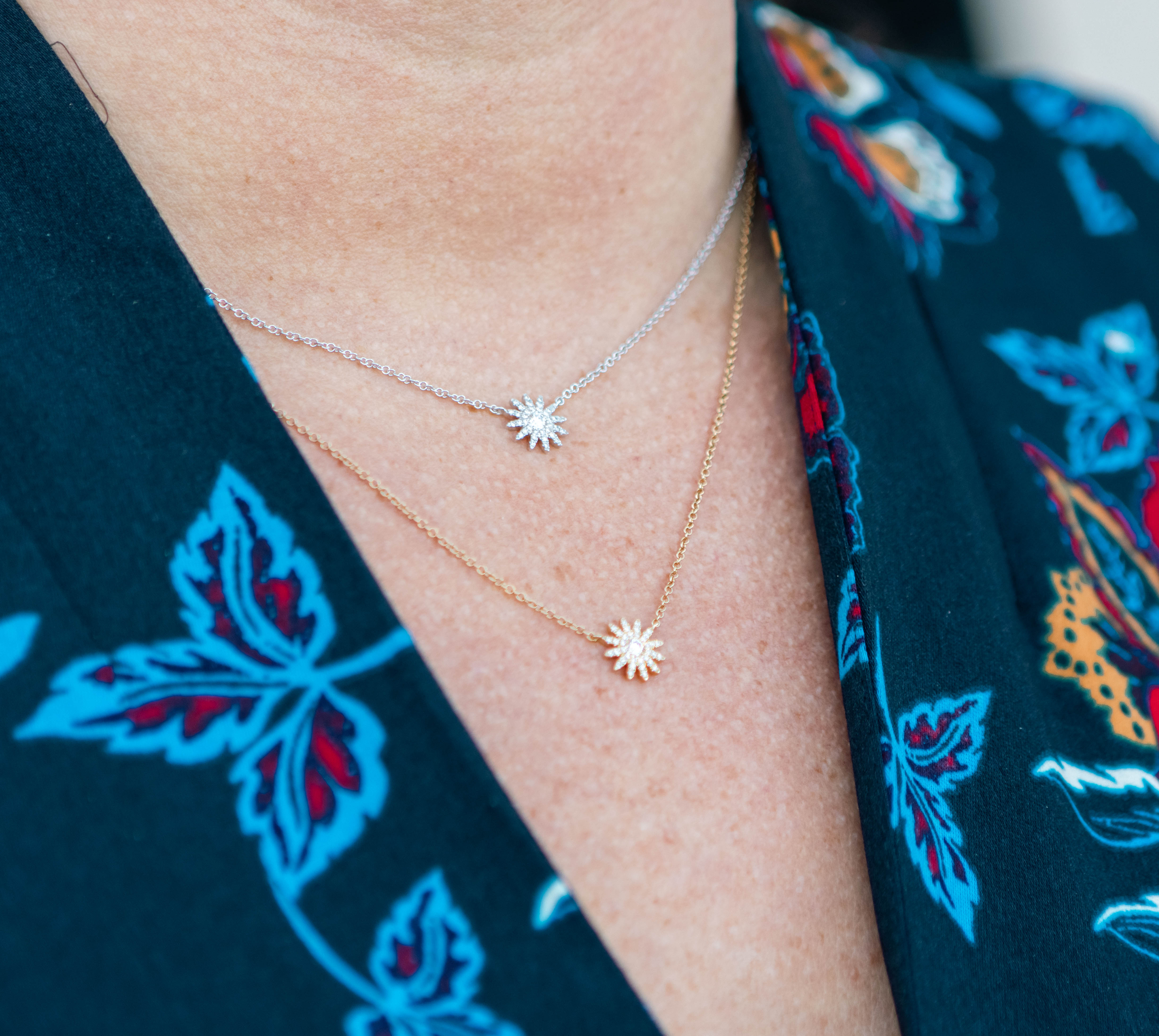 Diamond Sunburst Pendant Necklace in 14K White Gold