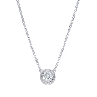 Milgrain 0.20CT Bezel Set Diamond Pendant Necklace in 14K White Gold