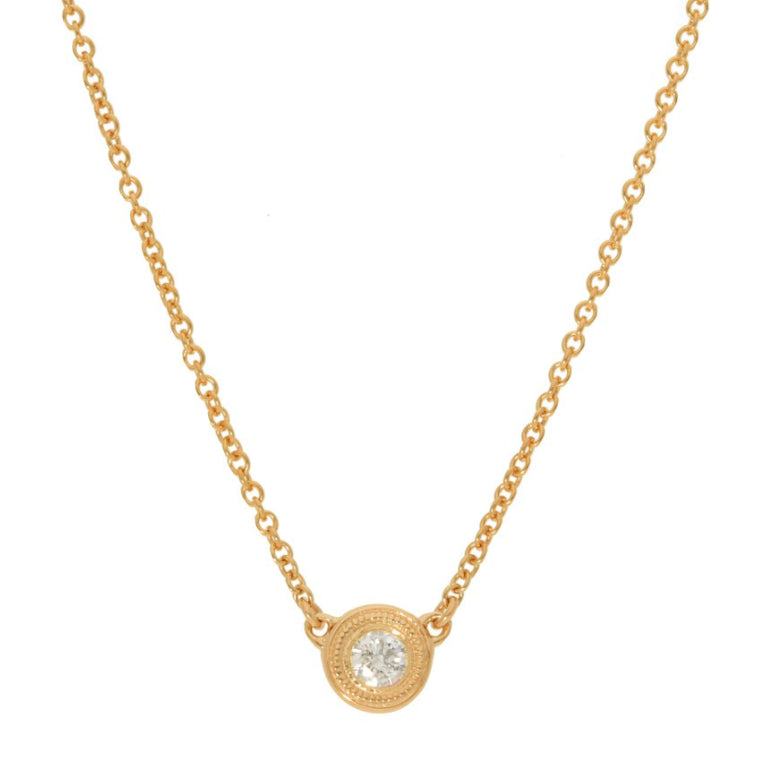 Milgrain 0.20CT Bezel Set Diamond Pendant Necklace in 14K Yellow Gold
