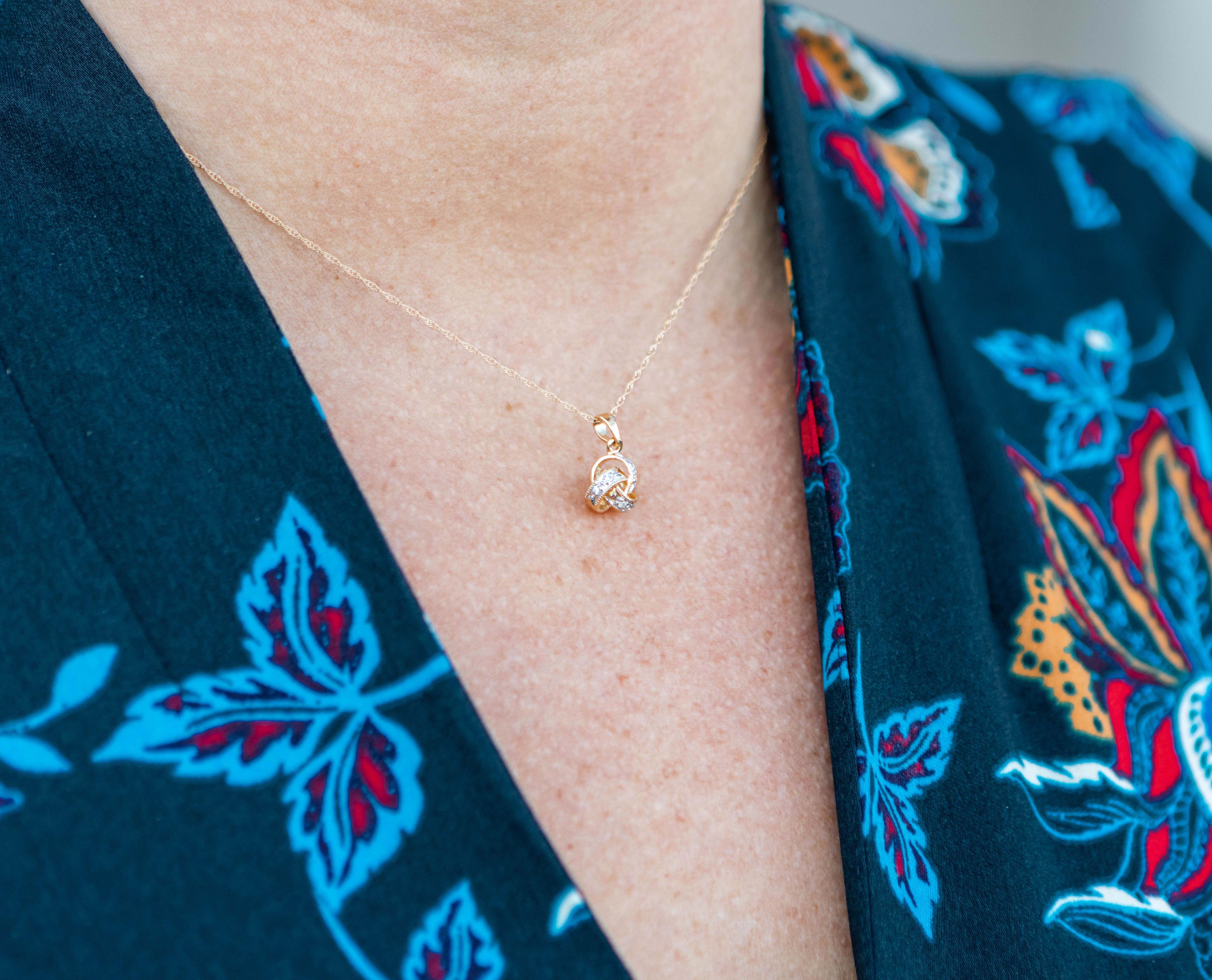 Diamond Love Knot Pendant Necklace in 14K Yellow Gold