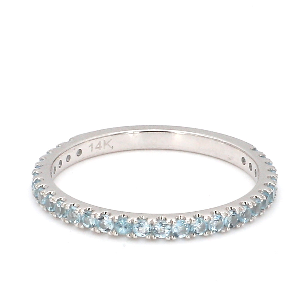 Blue Topaz Pave Ring in 14K White Gold, Size 6.5