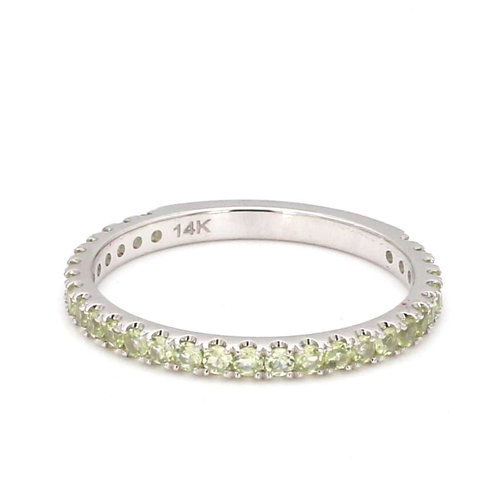 Peridot Pave Ring in 14K White Gold, Size 6.5