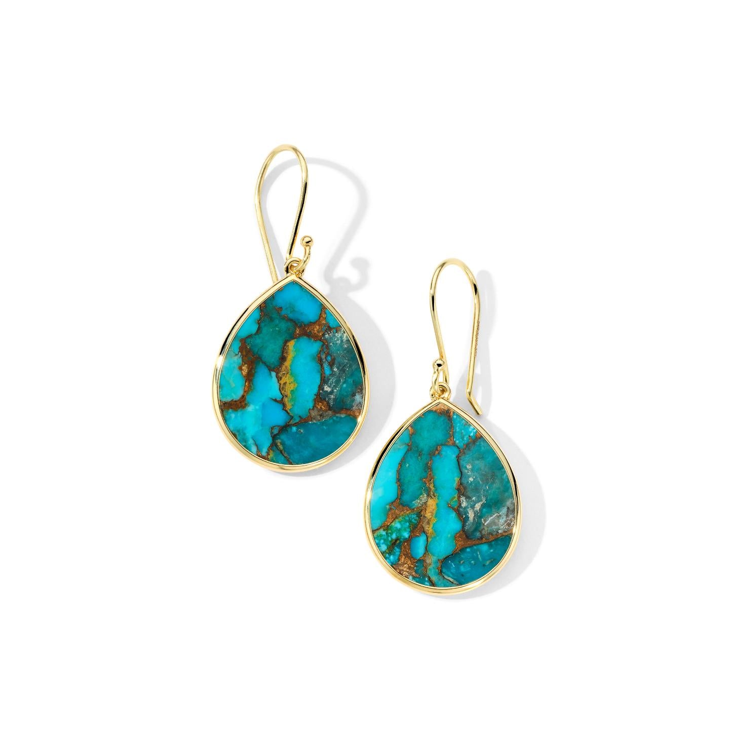 Ippolita Bronze Turquoise Teardrop Earrings in 18K Yellow Gold