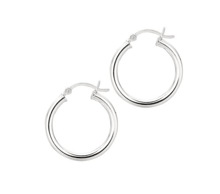 3X20MM Polished Tube Hoops in Sterling Silver