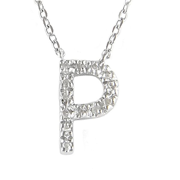 "P" Diamond Initial Pendant Necklace in Sterling Silver