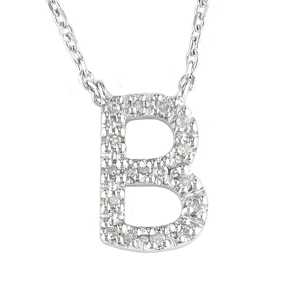 "B" Diamond Initial Pendant Necklace in Sterling Silver