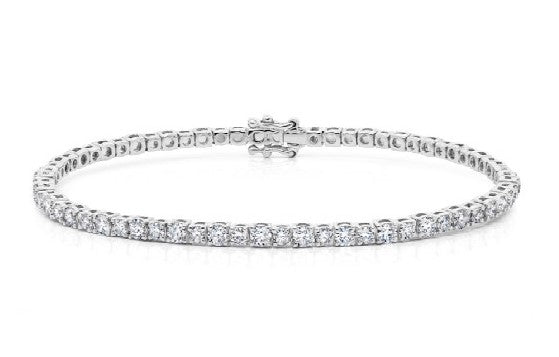 White gold diamond tennis bracelet on white background