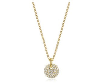 Pave Disc Pendant Necklace in 14K Yellow Gold
