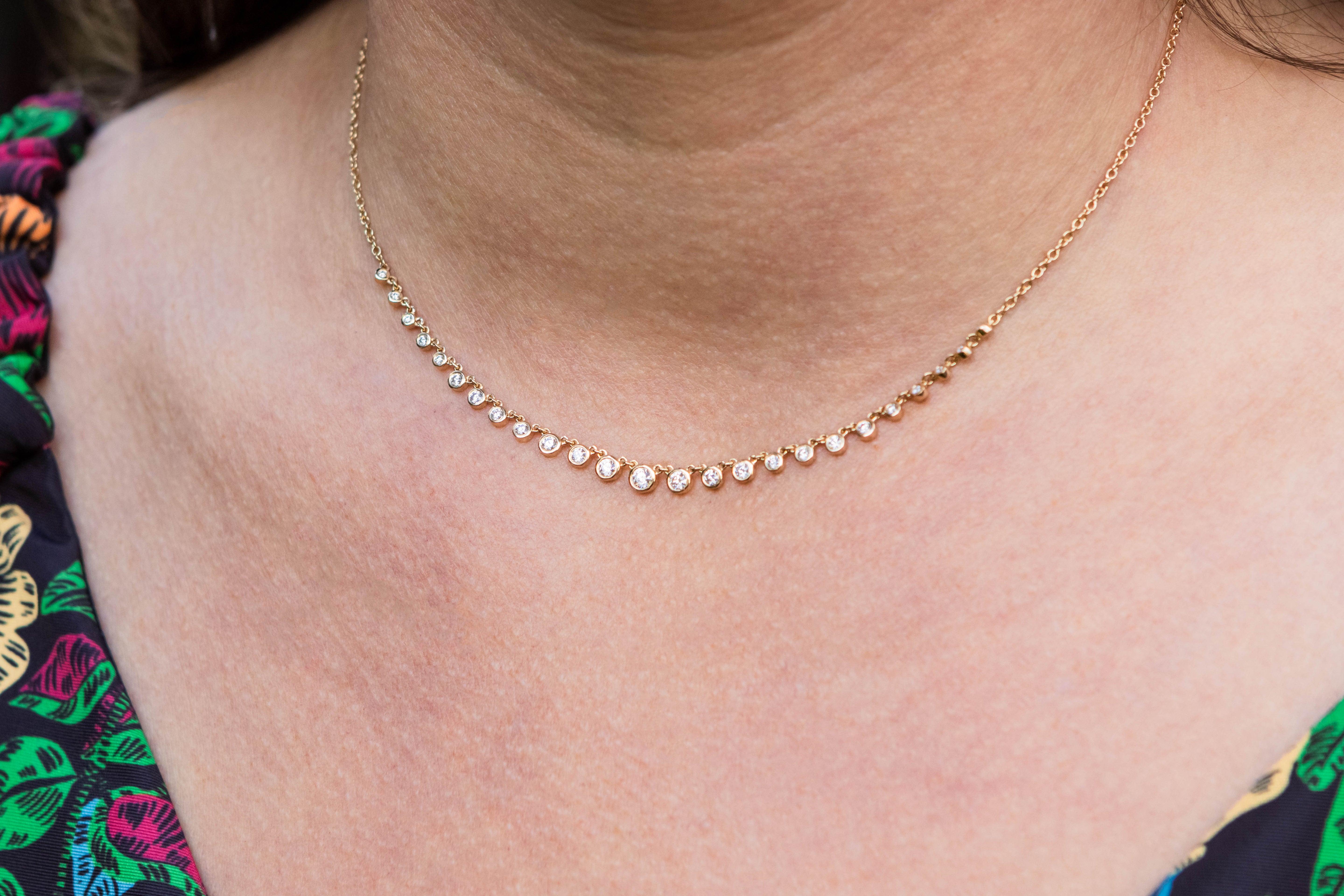 Bezel Set Diamond Station Necklace in 14K Yellow Gold