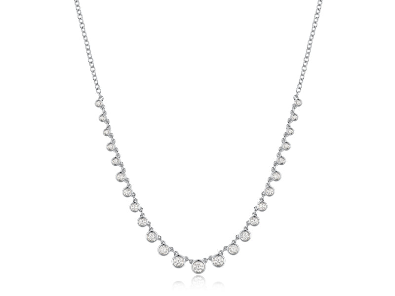 Bezel Set Diamond Station Necklace in 14K White Gold