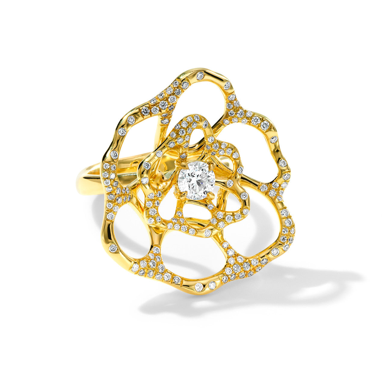 Ippolita Stardust Large Flora Ring with Diamonds in Yellow Gold