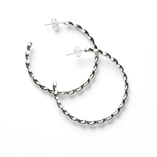 Large Rice Bead Hoop Earrings in Sterling Silver