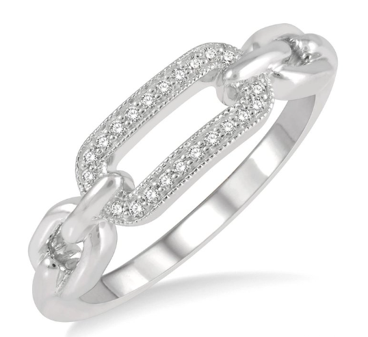 Diamond Paperclip Ring in Sterling Silver, Size 7