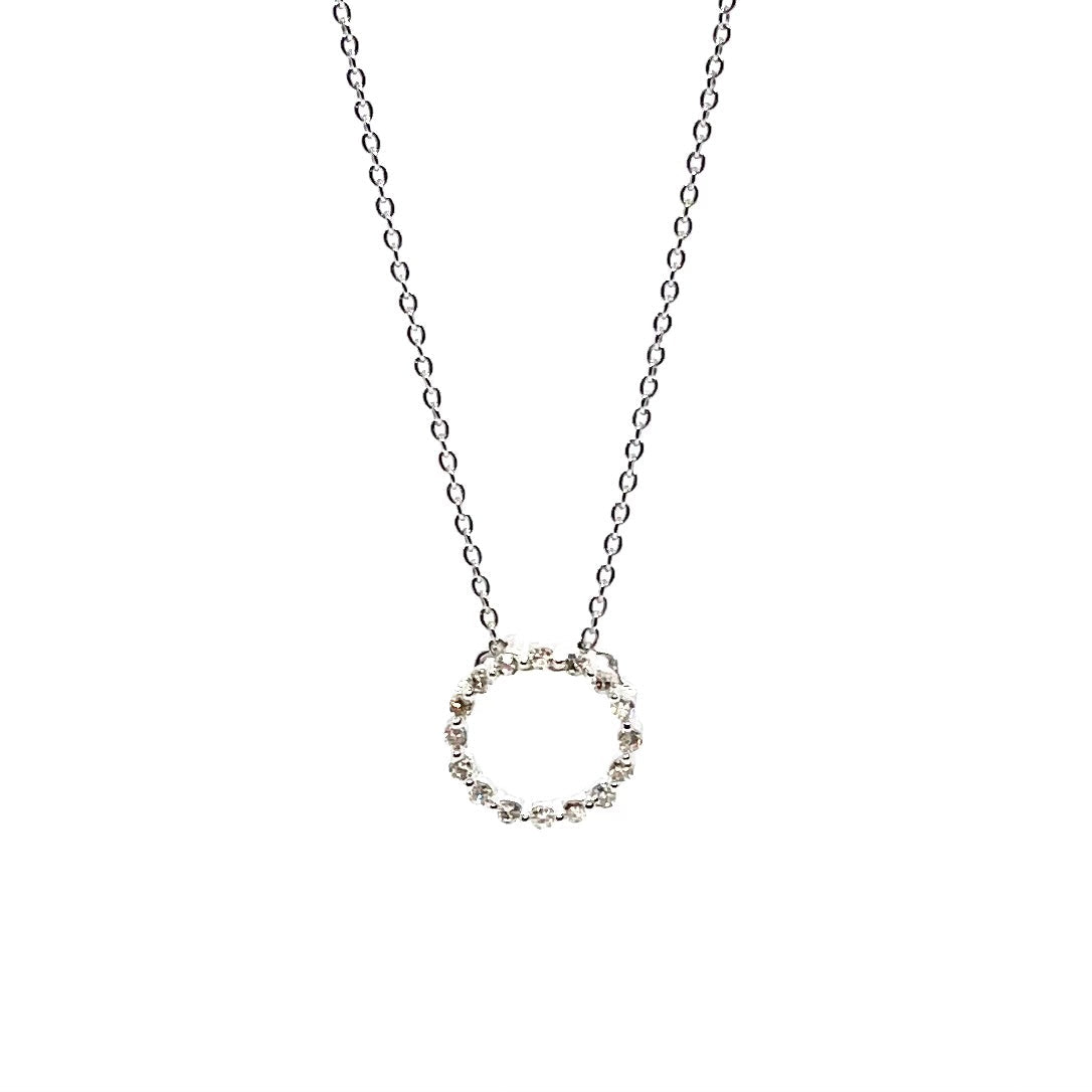 Open Circle Diamond Pendant Necklace in Sterling Silver