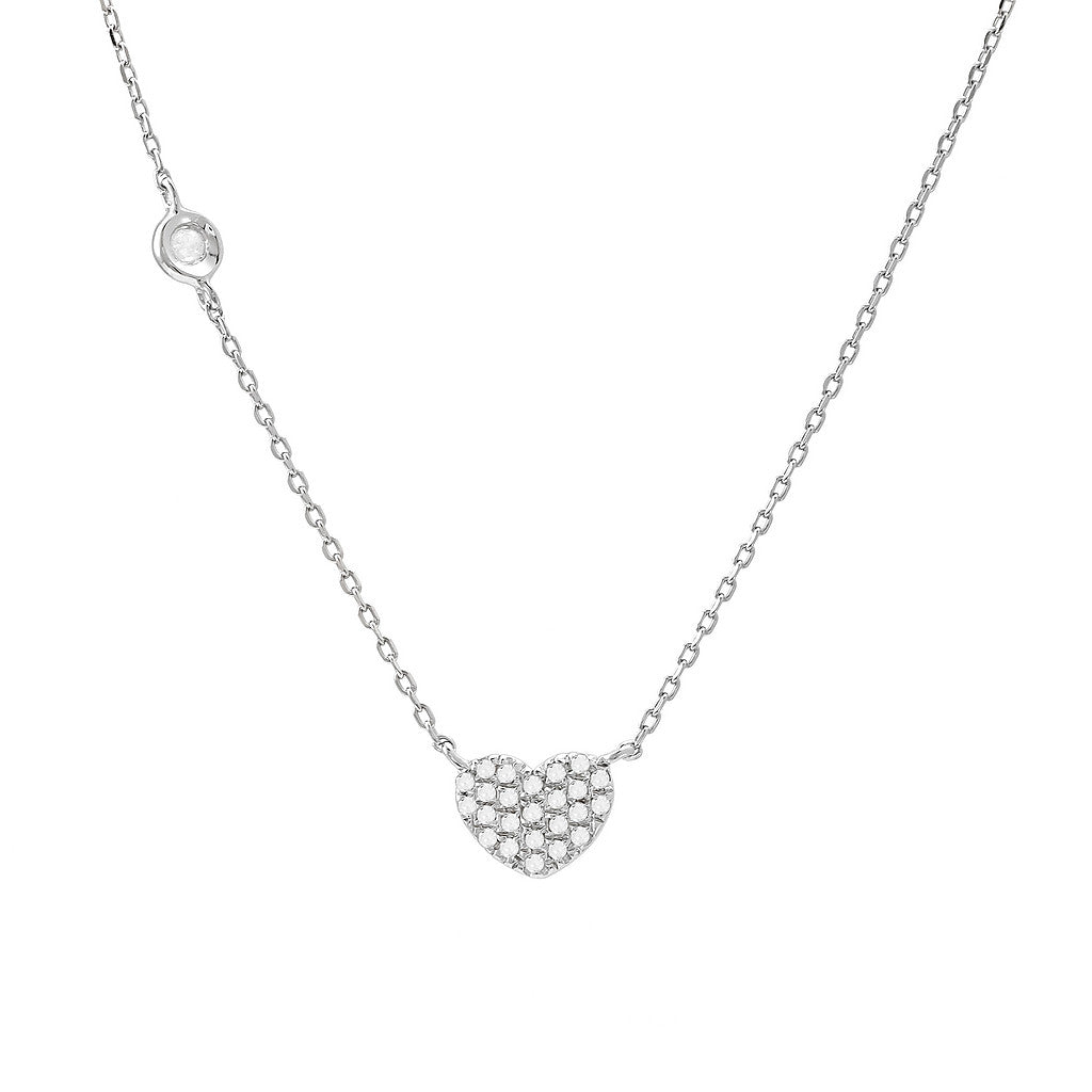 Pave Diamond Heart Pendant Necklace in Sterling Silver
