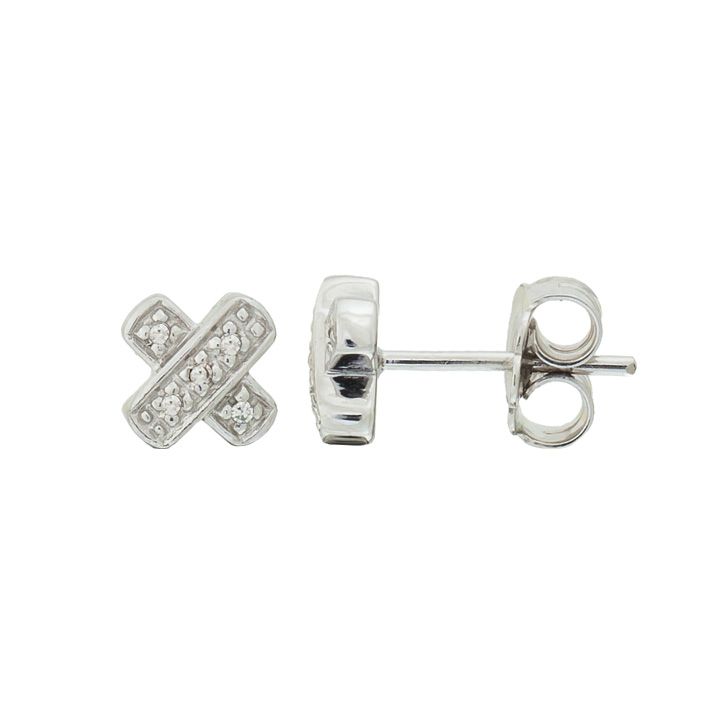 Diamond X Stud Earrings in Sterling Silver