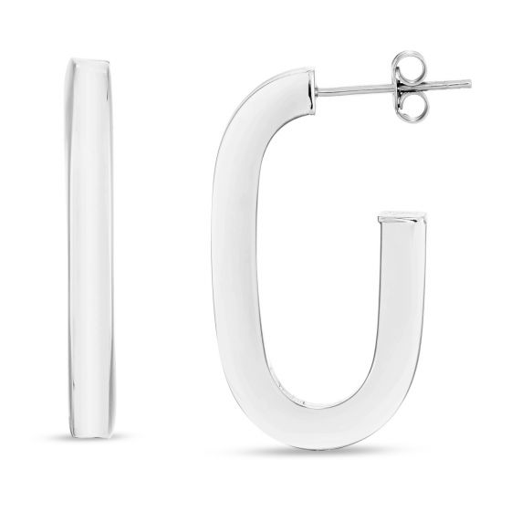 Oval Link Open Hoop Earrings in Sterling Silver
