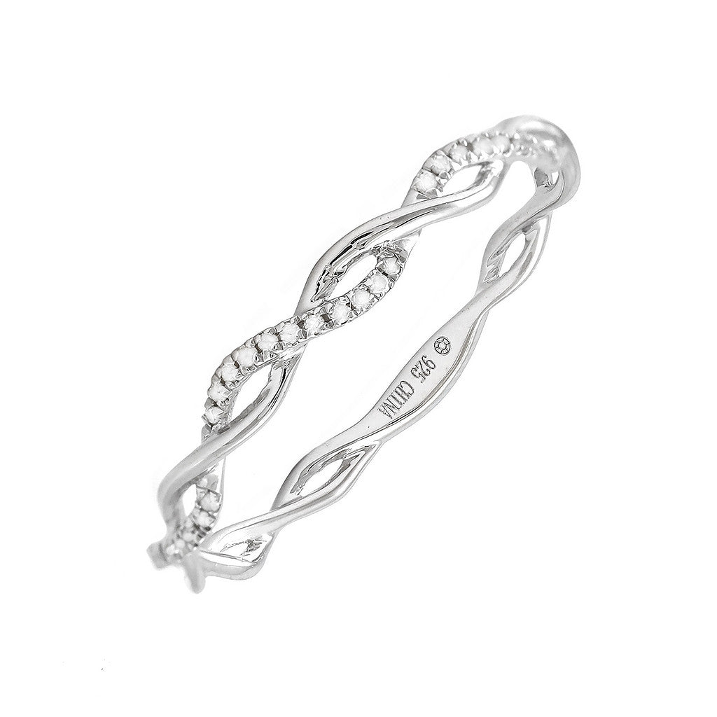 Diamond Infinity Twist Ring in Sterling Silver, Size 7