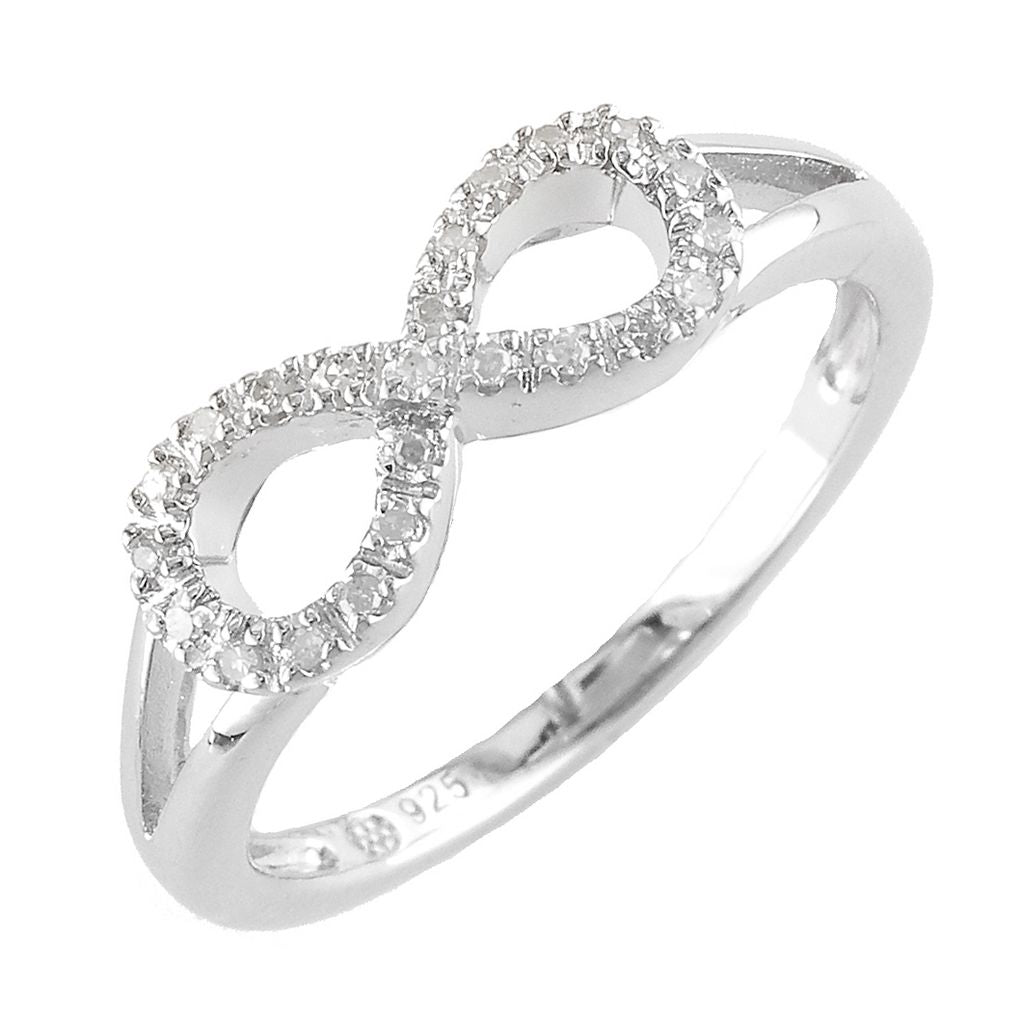 Diamond Infinity Ring in Sterling Silver, Size 8