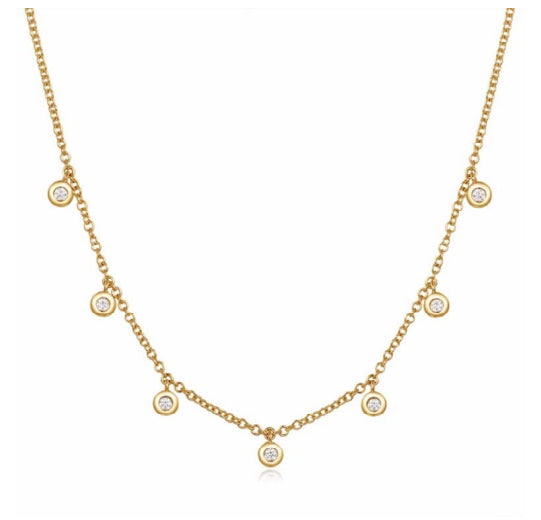 Diamond Station Drop Necklace in 14K Yellow Gold