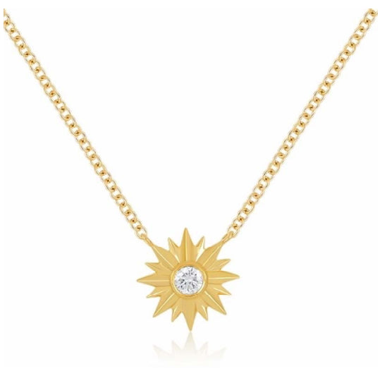 Diamond Starburst Pendant Necklace in 14K Yellow Gold